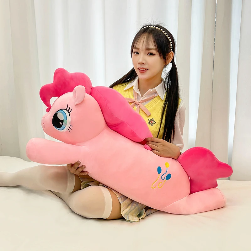 

110cm Cute Cartoon Plush Lie Down Pony Pillow Stuffed Animal Doll for Kids Birthday Xmas Gift Office Nap Cushion Toy Plushie For