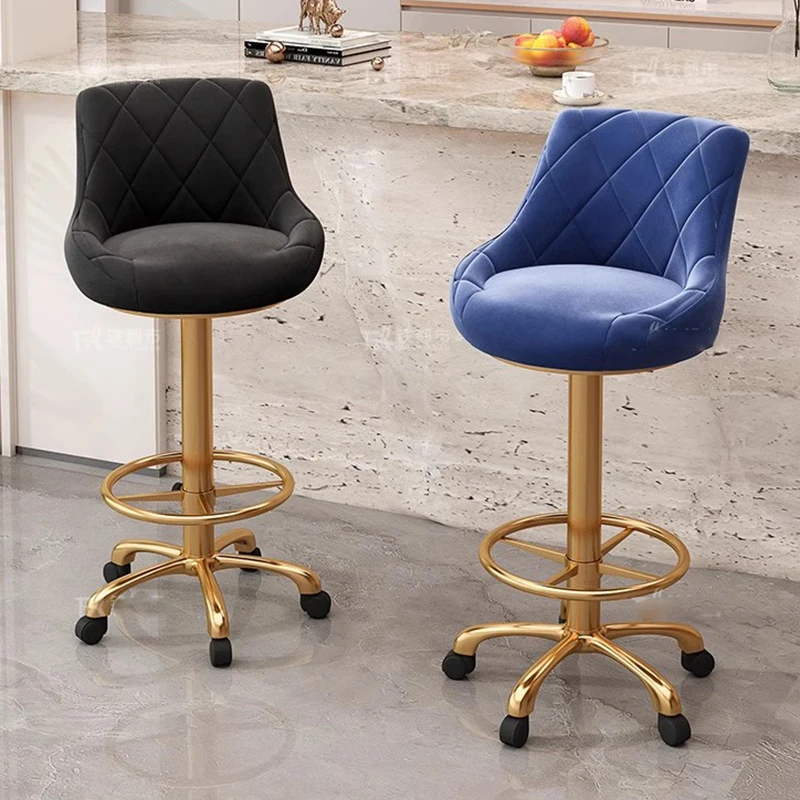 Sillas de Bar con diseño de terciopelo, giratorias, de Metal, doradas, ajustables, rosas, para cocina, tocador, Sillas estéticas, muebles de moda