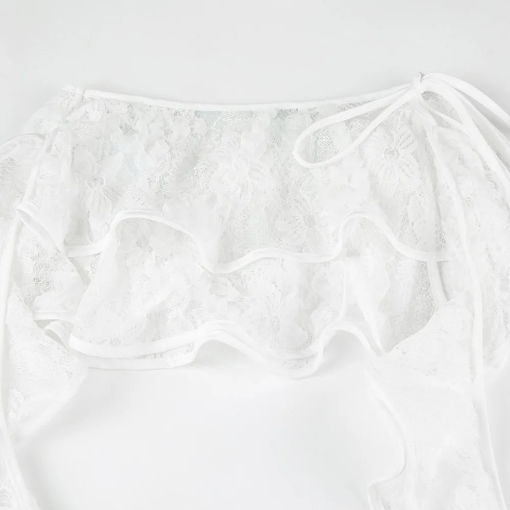 Многослойная юбка с лентой и кисточками, белая кружевная рубашка, удлинитель, набедренный шарф на шнуровке, корейский стиль, пояс в стиле хип-хоп с рюшами по краям