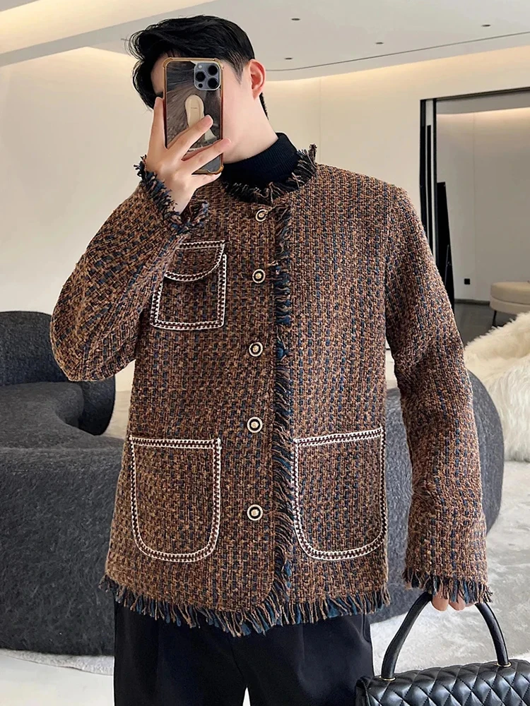 LUZHEN Tweed Woven Suit Jacket Trendy Men\'s Damaged Rough Edges Burrs Original Design Korean Elegant Stylish Blazer Coat LZ1730