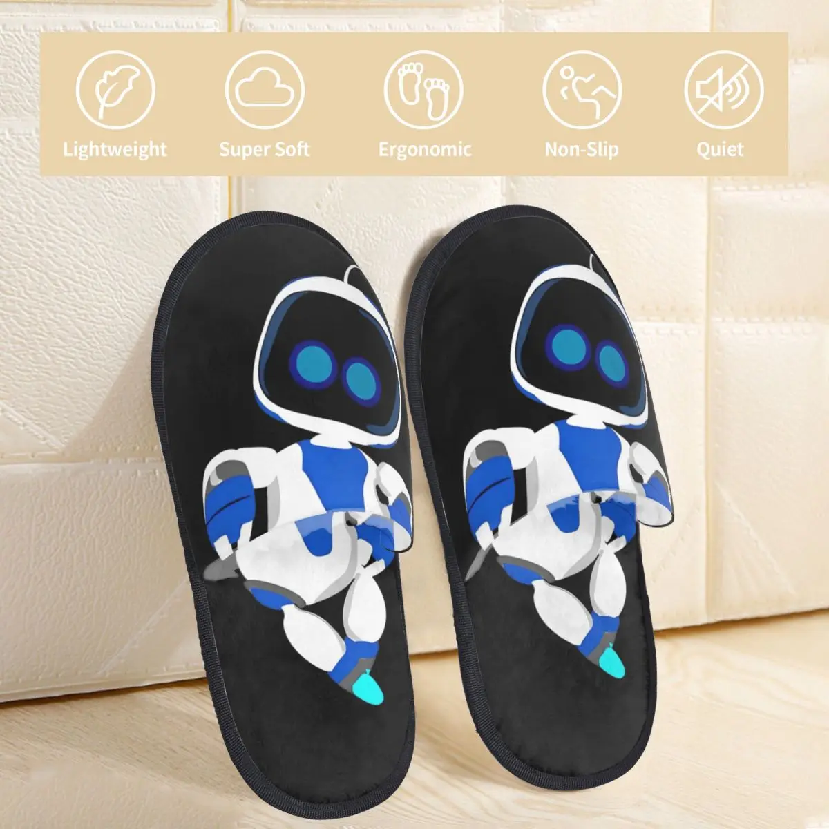 Astrobot Cartoon Game House Slippers Indoor Astros Playroom Cozy Household Fur Slides Slippers Non-skid