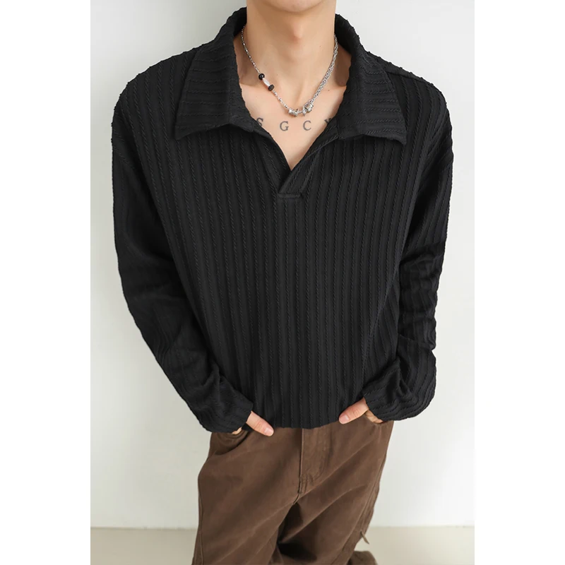 

Осенне-весенняя футболка для мужчин больших размеров | Мягкий объемный топ с длинными рукавами (M-5XL) | Повседневная футболка с лацканами Повседневные уличные топы