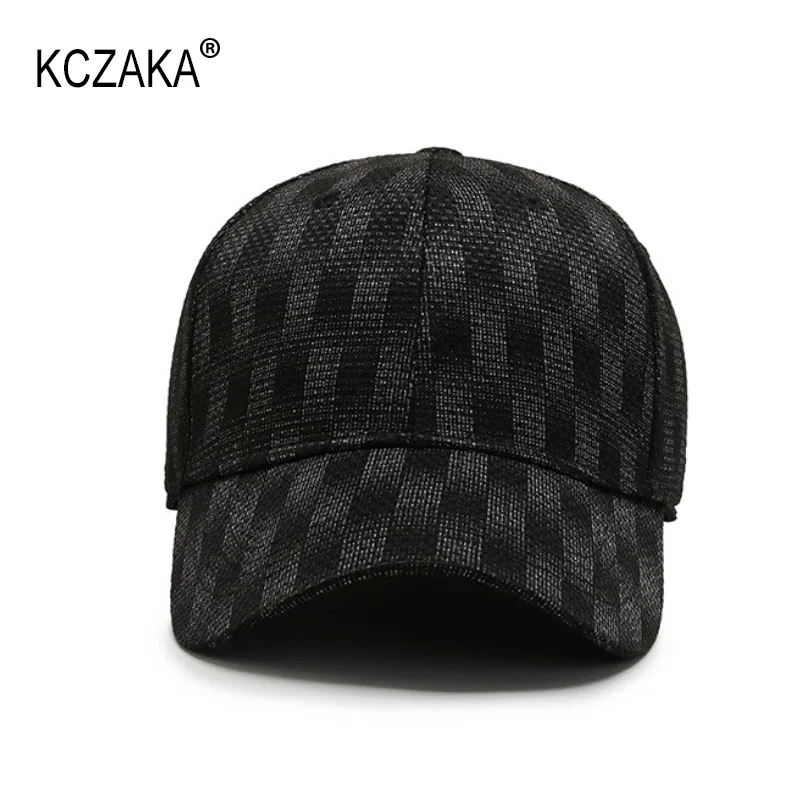 Men\'s Full Closed Baseball Caps Casual Plaid Polyester Snapback Caps Spring Summer Stretchy Caps Gorras Bone Male Trucker Hat