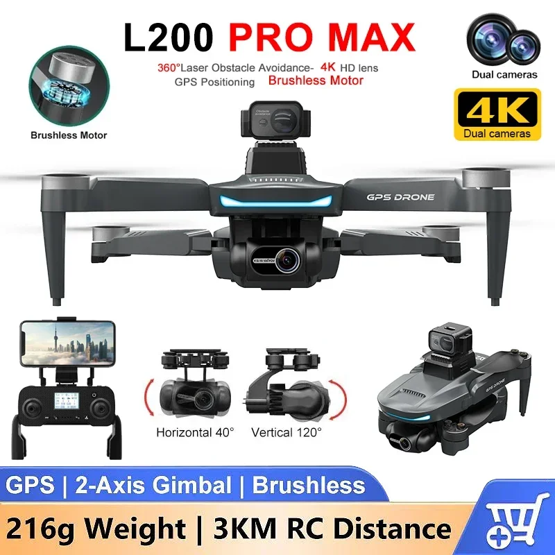 L200 PRO MAX RC Drone 4K Professional 2-axis Gimbal 360° Obstacle Avoidance Brushless Motor GPS 5G WIFI FPV Quadcopter Toy Drone