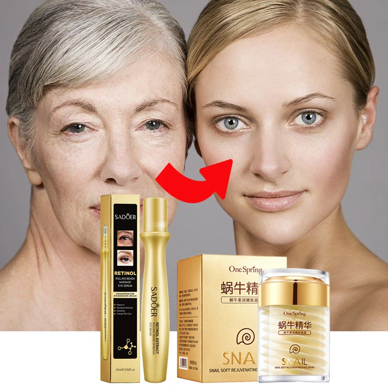 Snail Anti-Aging Face Cream Collagen Firming Fade Fine Lines Eye Massage Roller Anti-Wrinkles Eye Bags Korean Skin Care Product