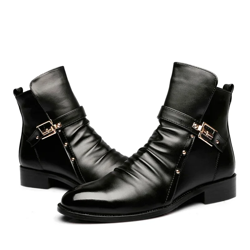 Luksusowe męskie buty Chelsea Moda Spiczaste buty męskie Wysokiej jakości buty biznesowe Casual Retro Skórzane męskie buty motocyklowe — zdjęcie 7
