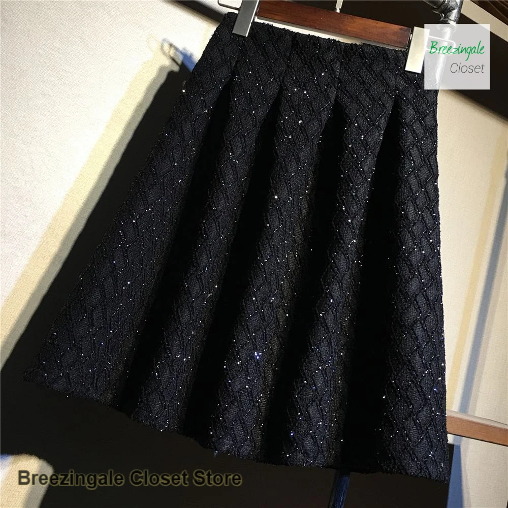 Korean small fragrant wind bright silk A-word skirt women's autumn and winter new fashion elastic high waist slim overskirt
