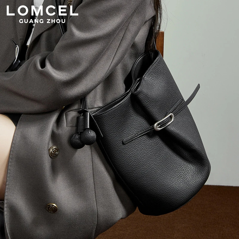 LOMCEL 236 A small-sized leather bucket bag made of top-grade cowhide, featuring unique design, simple style, suitable for daily
