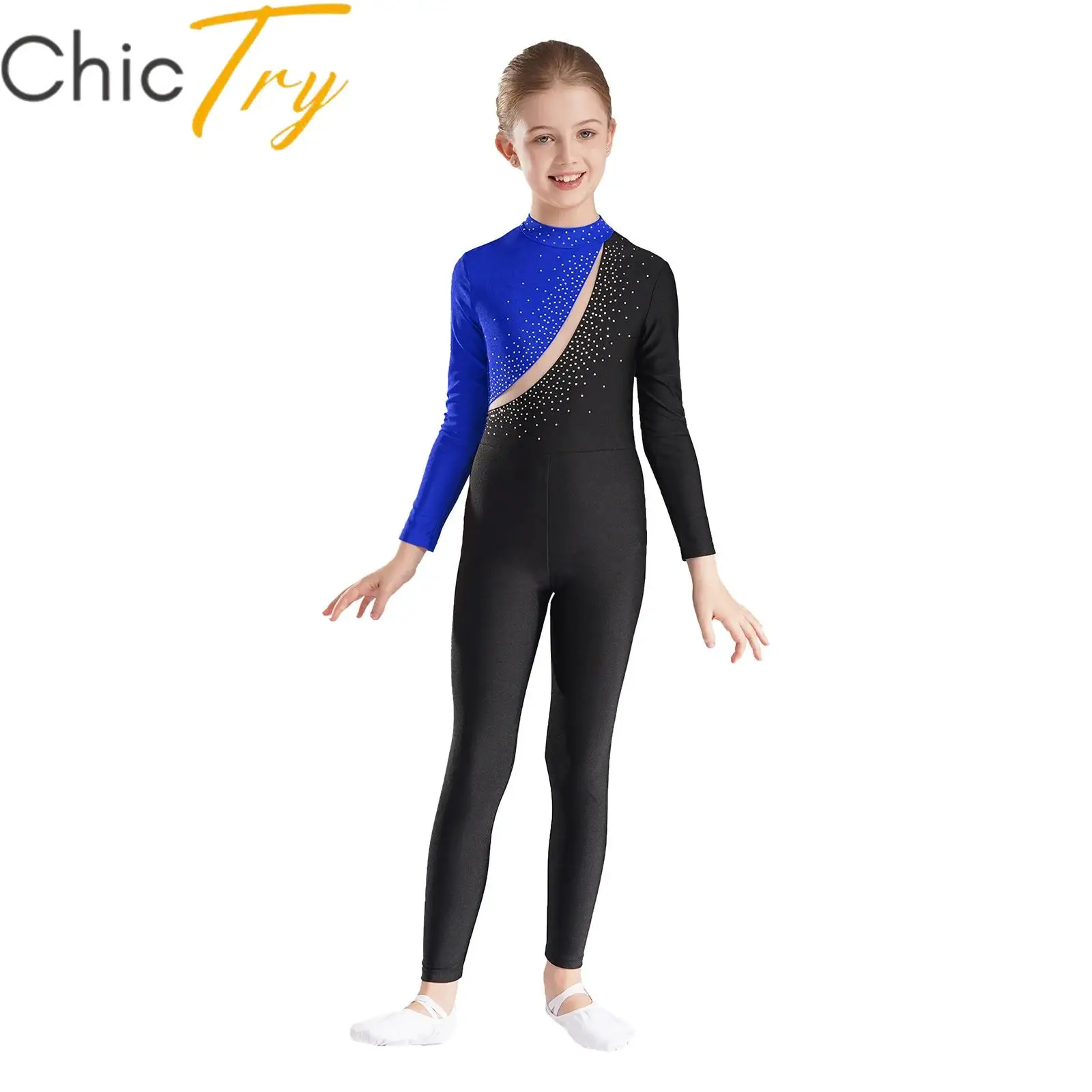 

Kids Girls Ballet Gymnastics Leotard Long Sleeve Unitard Jumpsuit Figure Skating Stage Performance Competition Bodysuit Costumes