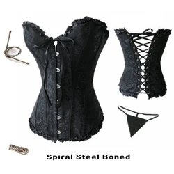 Steel Boned steampunk bustier gothic Black corset top корсет женский sexy lingerie утягивающий корсет для талии gorset 8900