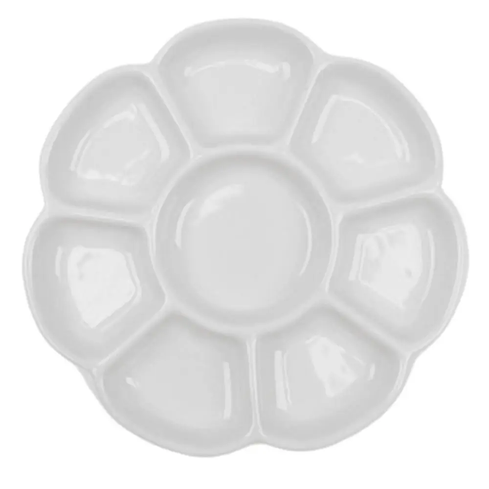6/7/8/9 Grids Ceramic Paint Palette Portable White Porcelain Palette Flower Shaped Round Shaped Plum Blossom Paint Plate