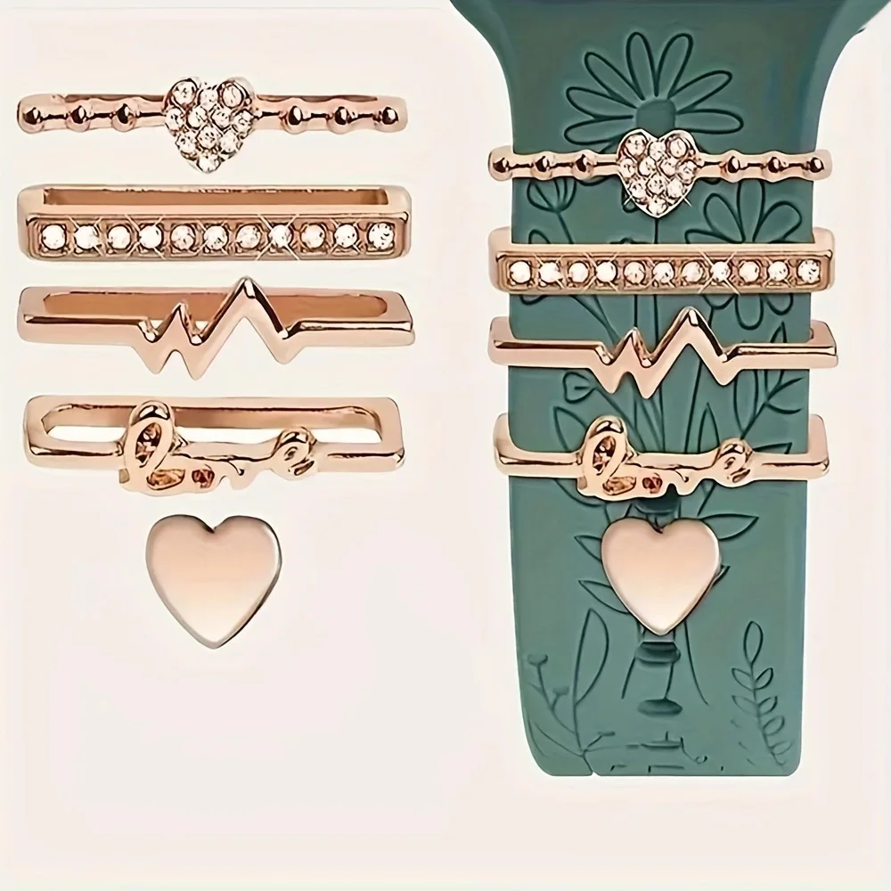 1 set of zinc alloy watch straps decorated with hearts, envelopes, and crystals, suitable for 38mm, 40mm, 41mm, 42mm, 44mm,45mm