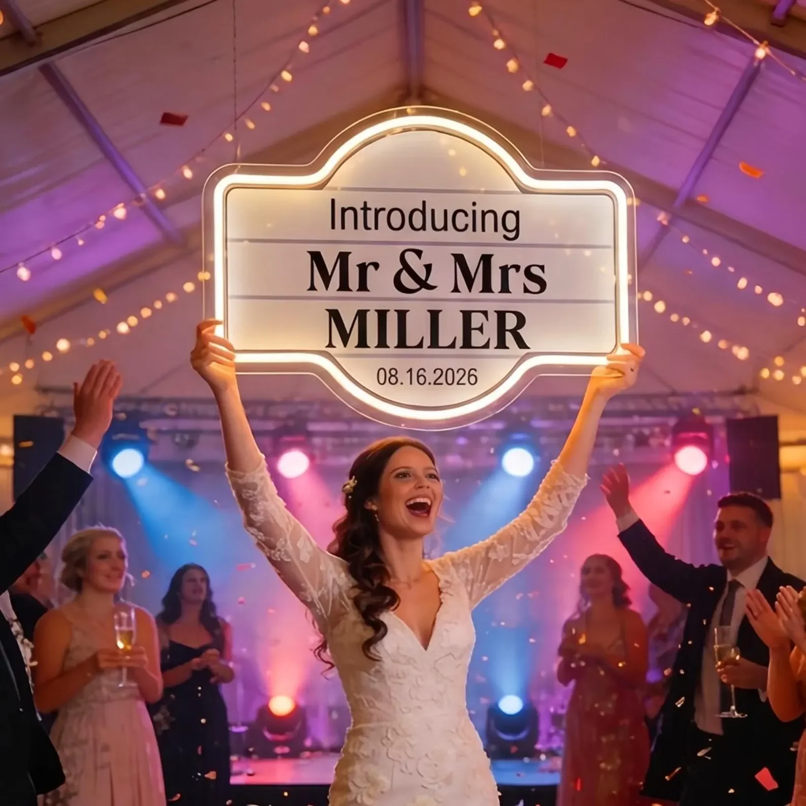 Custom Name Wedding Neon Sign LED Light, Personalized Bridal Party Decor for Wedding Reception Entrance Event