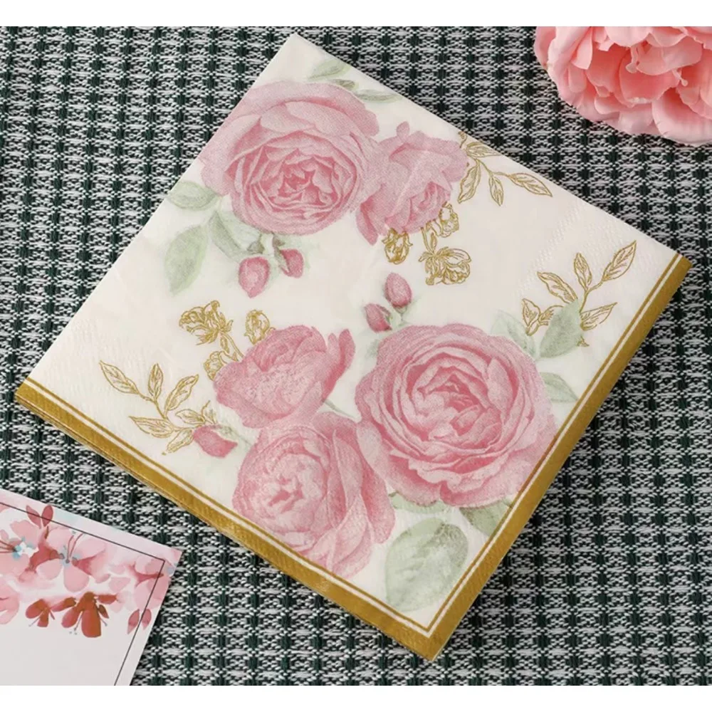 20pcs/pac Napkins Paper Pastoral Style Bee Napkins Retro Rose Print Wedding Party Table Mouth Cloth Cafe Dining Tray Tissues