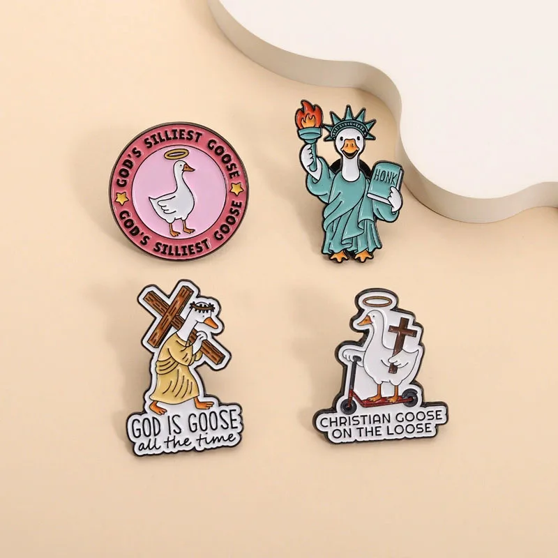 Cartoon Animal Enamel Pin Eating and traveling Swimming Courage Goose Duck Chicken Brooch Lapel Badge Jewelry Gift for Kids