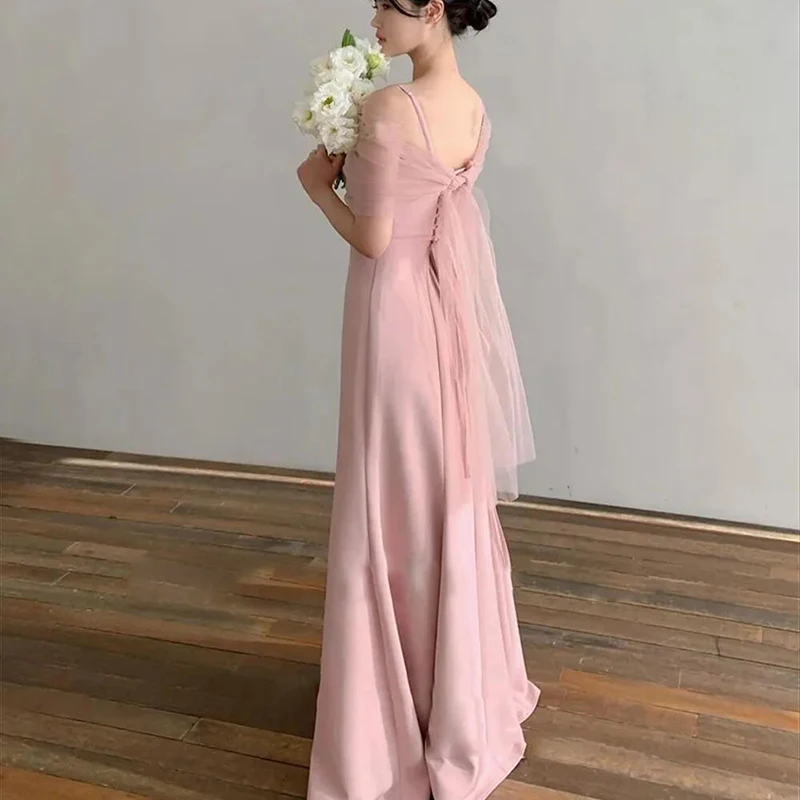 High-end Wedding Dresses A-Line Spaghetti Strap One Shoulder Backless Floor-Length Beach Dresses for Party Pageant Prom Cocktail