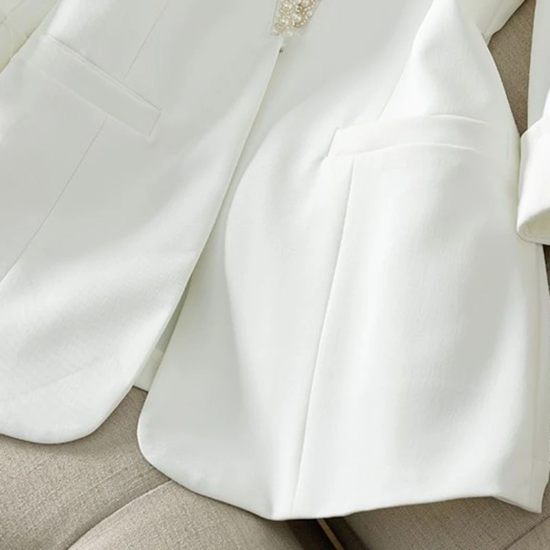 High-Grade Small Suit Outcoat Slim Fit All-match Women Outwear Spring Autumn New Fashion Pearl Grace No Buckle Suit Jacket