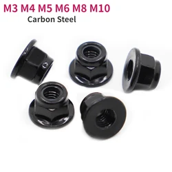 M3 M4 M5 M6 M8 M10 Black Carbon Steel Hex Flange Nylon Insert  Nut Self-locking Nut
