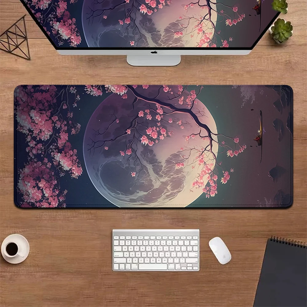 Mousepad Gaming Anime Cherry Sakura Moon Aesthetics Computer Keyboard Mouse Pad XXL Table Decoration Mat Rubber XL Desk Pad Rug