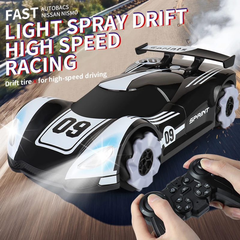 

New remote control stunts double spray light drift four-wheel drive automatic demonstration light music children's toys
