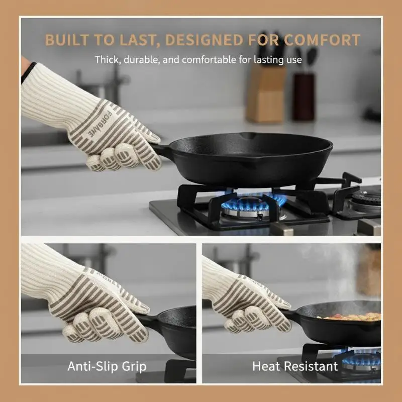Hitzebeständige Handschuhe, 260 Grad Celsius, hitzebeständige Handschuhe, Exportqualität, Backhandschuhe, Mikrowellenhandschuhe, Küchenutensilien, dick – Detail 5