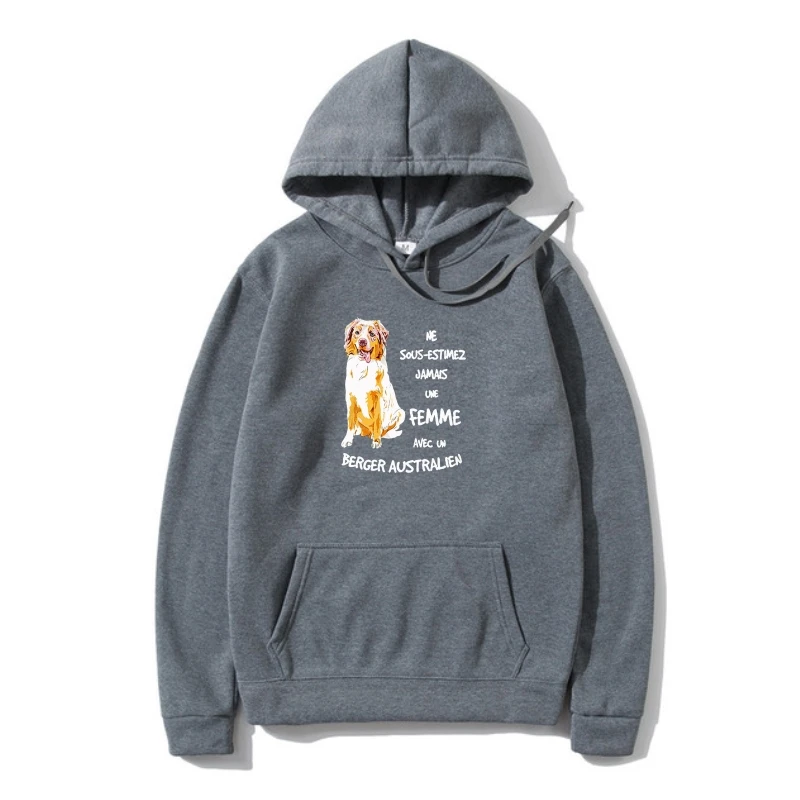 

A woman with an australian shepherd-never underestimate stylish Outerwear Hoodies