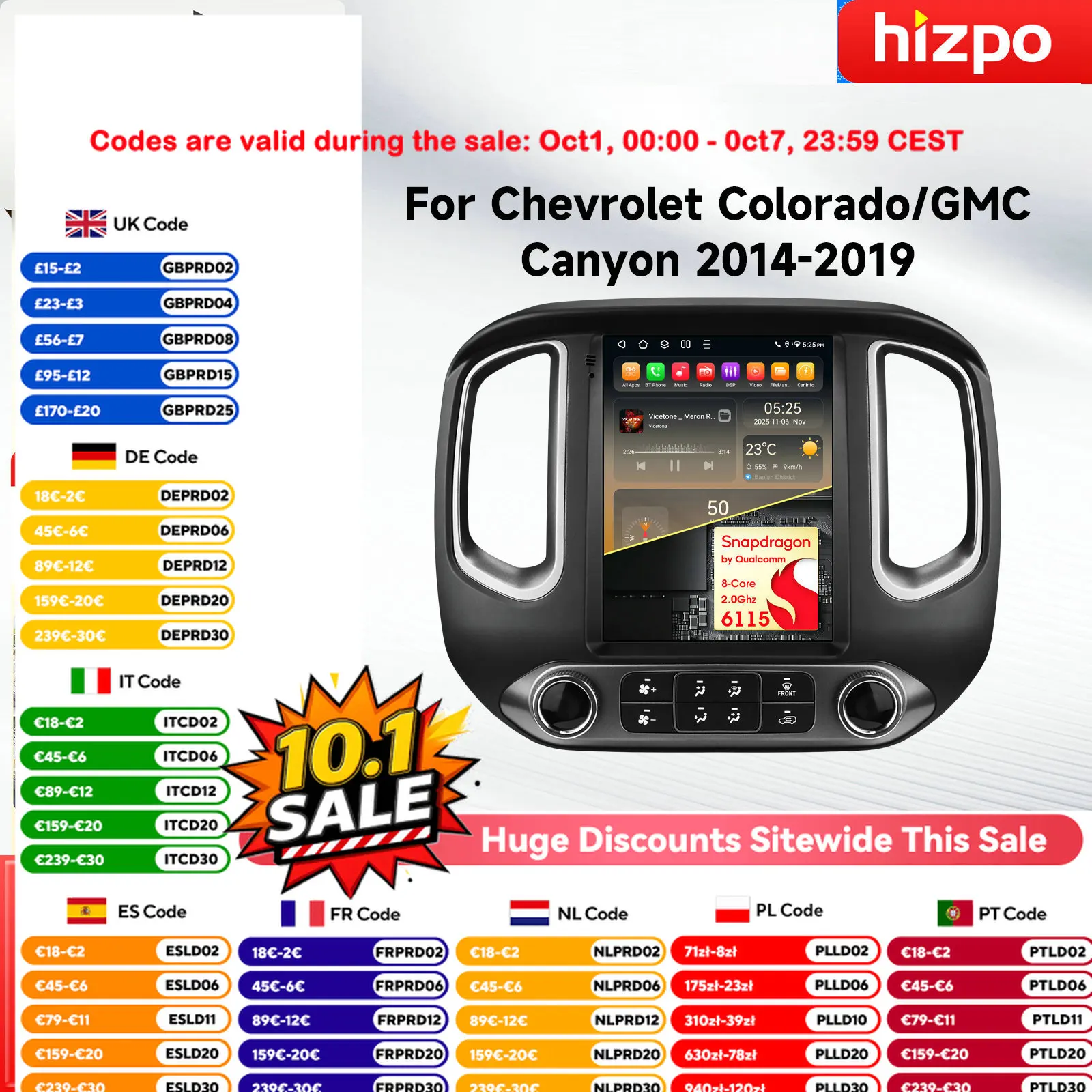 9.7'' 6115  Android Car Radio Multimedia Video Player  For Chevrolet Colorado/GMC Canyon 2014-2019 AutoRadio Carplay QLED Screen