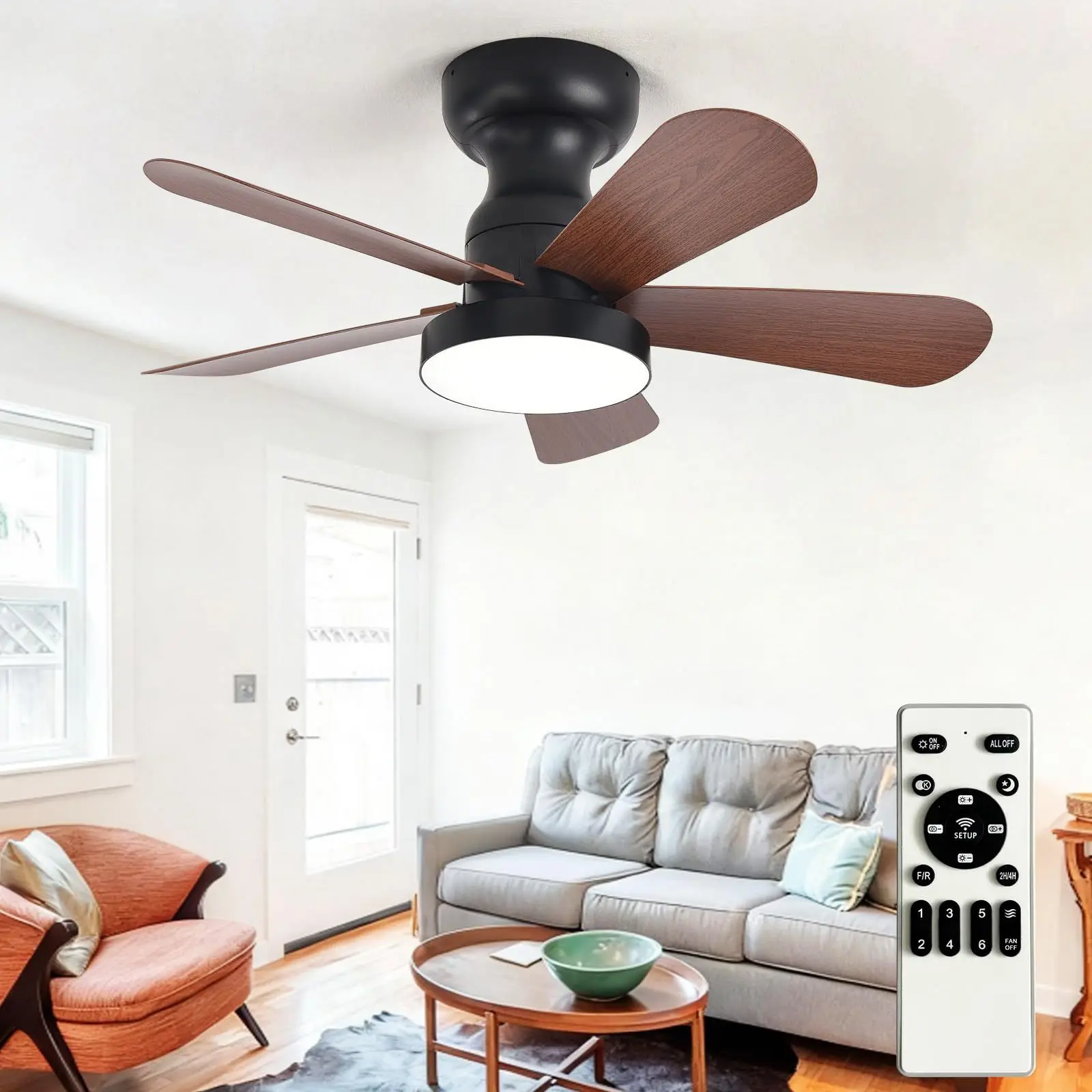 Modern Motor LED Ceiling Fan with Light Remote Dimmable Timer for Living Room Balcony Home Decor