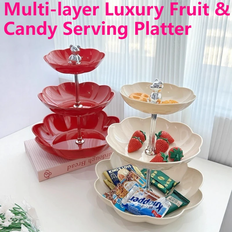 

Light luxury bear dessert plate Home living room Hotel festive candy plate Display snack plate Multi-layer high-end fruit plate