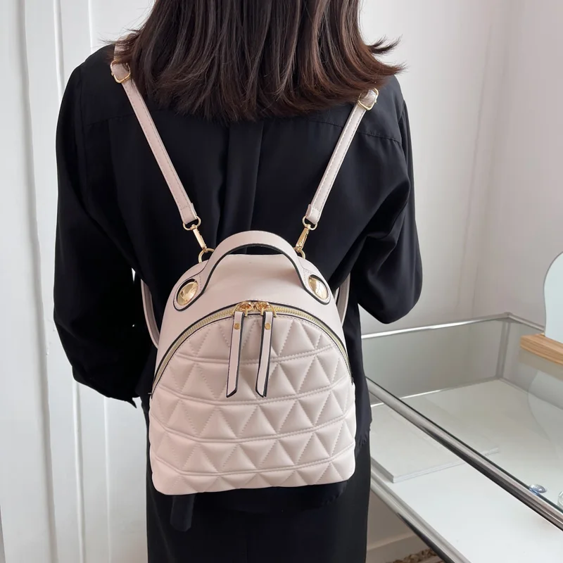 Women Solid Color Backpack Female Fashion Multi-Pocket Travel Bag Quality Backpack for Women Small Designer Pu Leather Backpack