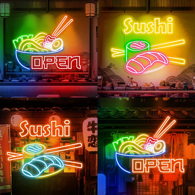 Ramen Open Neon Sign Sushi Open Signs Custom Japanese Restaurant Decoration Neon Ramen Noodle Japanese Food Decor Led Light