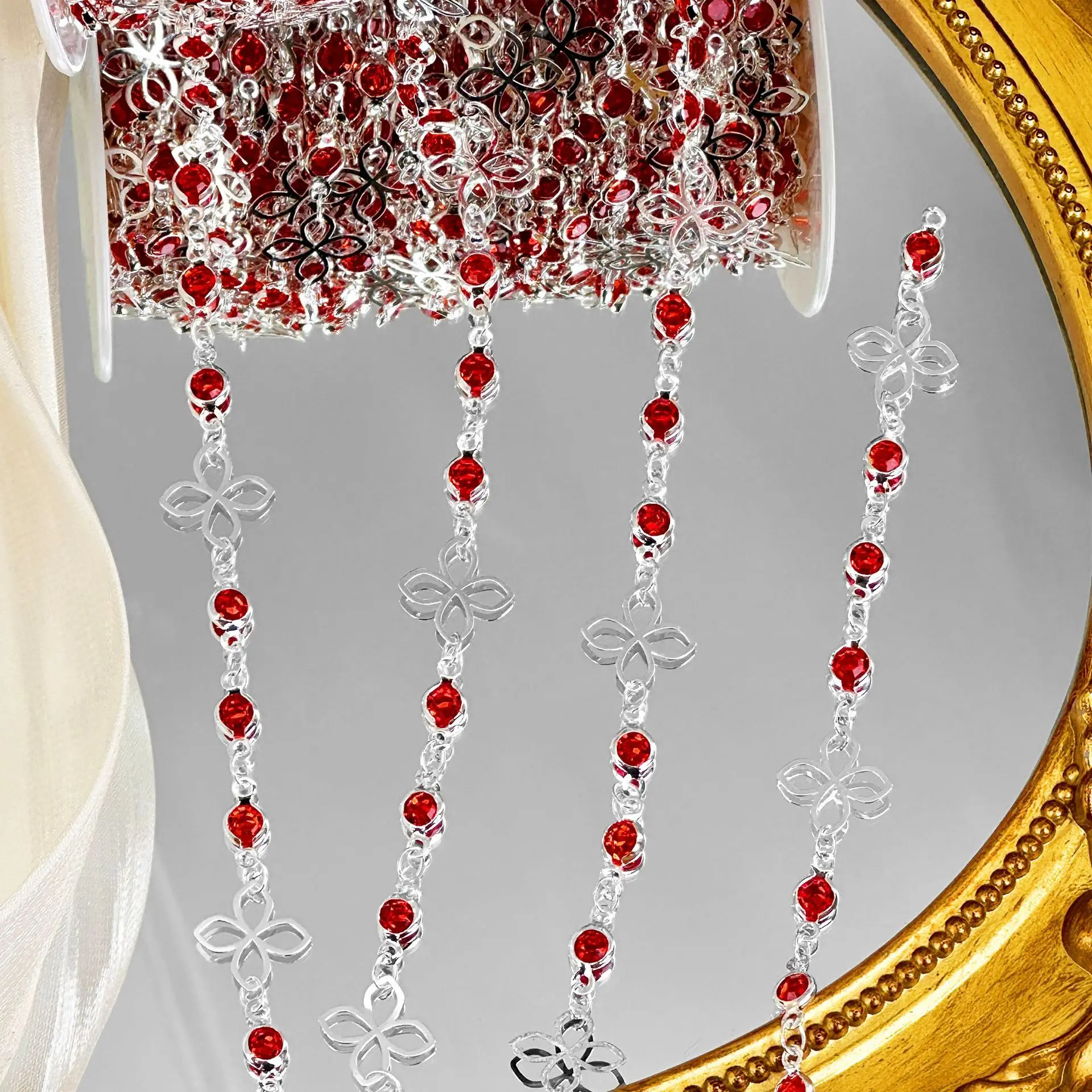 0.5/1/2 متر الجوف زهرة شرابة النحاس سلسلة الزجاج الأحمر عقد دي اي واي إكسسوارات الشعر الملابس الديكور سلسلة مجوهرات المواد