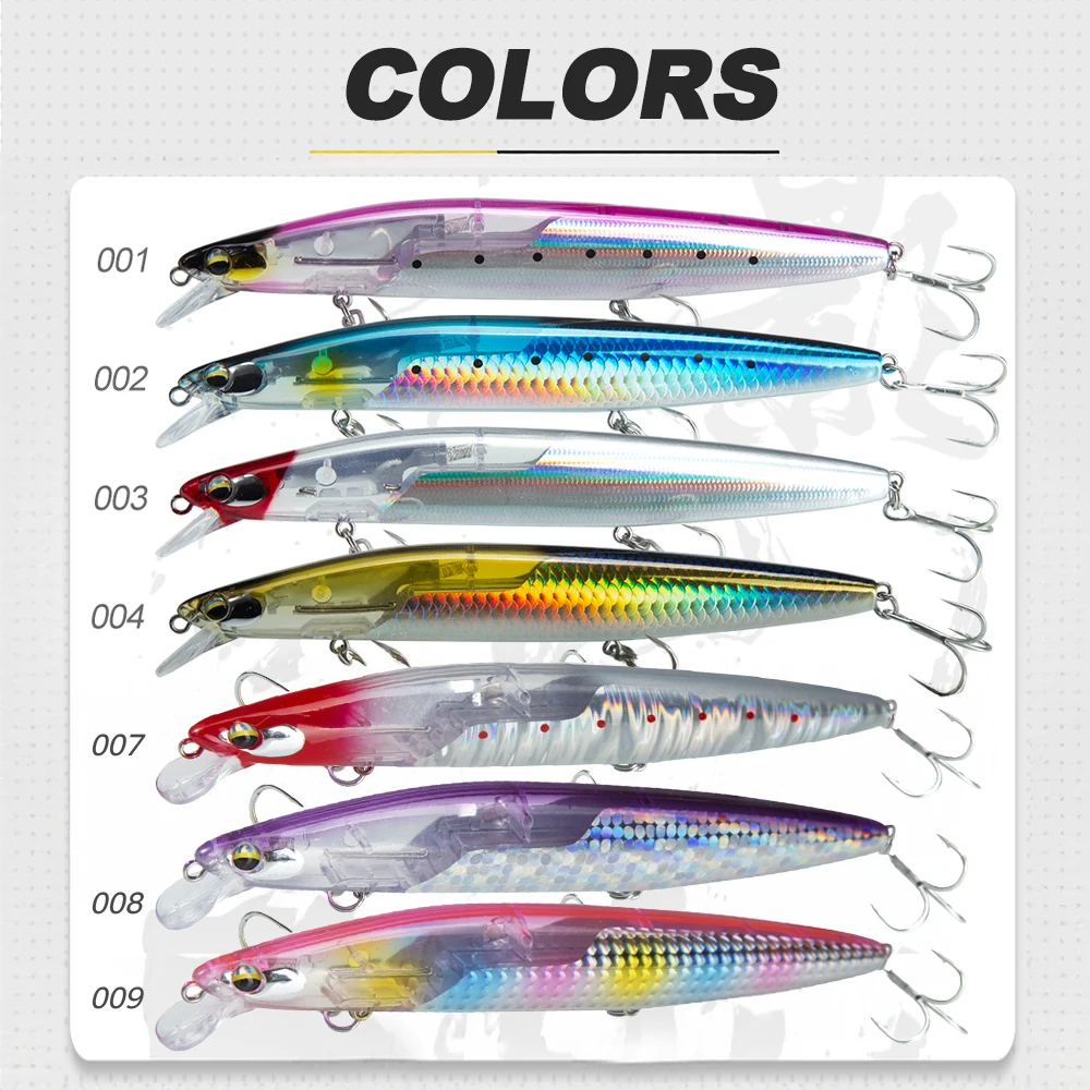 Przynęta pływająca typu minnow D1 120mm/20g 145mm/27g, twarde przynęty wobler z systemem regulacji ciężaru do połowu szczupaków i okoni. — zdjęcie 6