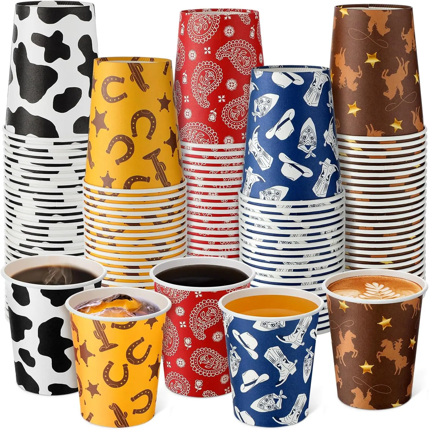 

200 Pcs Western Cowboy Party Disposable Paper Cups Bulk 9 oz Disposable Coffee Paper Cups for Western Cowboy Party Suppl