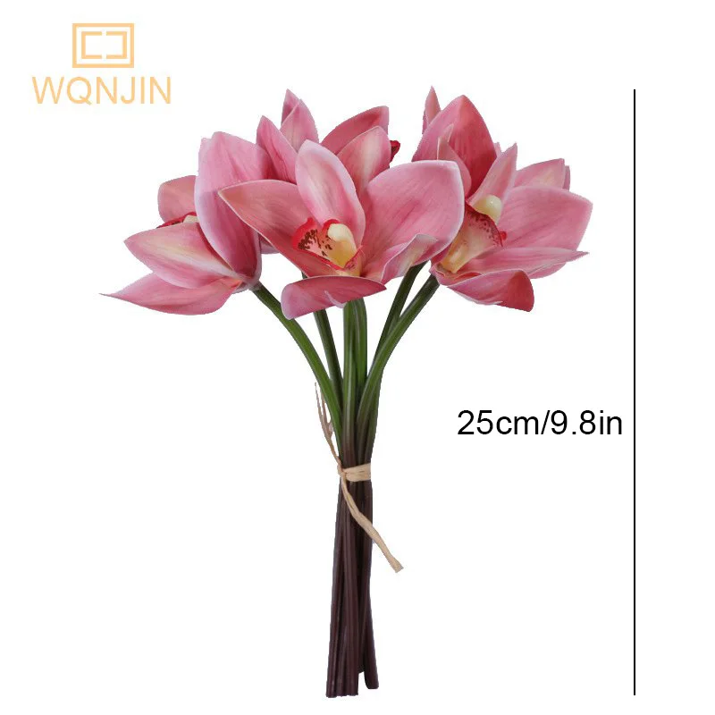 6pcs/lot Simulated Bouquet Cymbidium Magnolia Hand Holding Flower Hand Binding Cymbidium Silk Flower Home Decoration Wedding