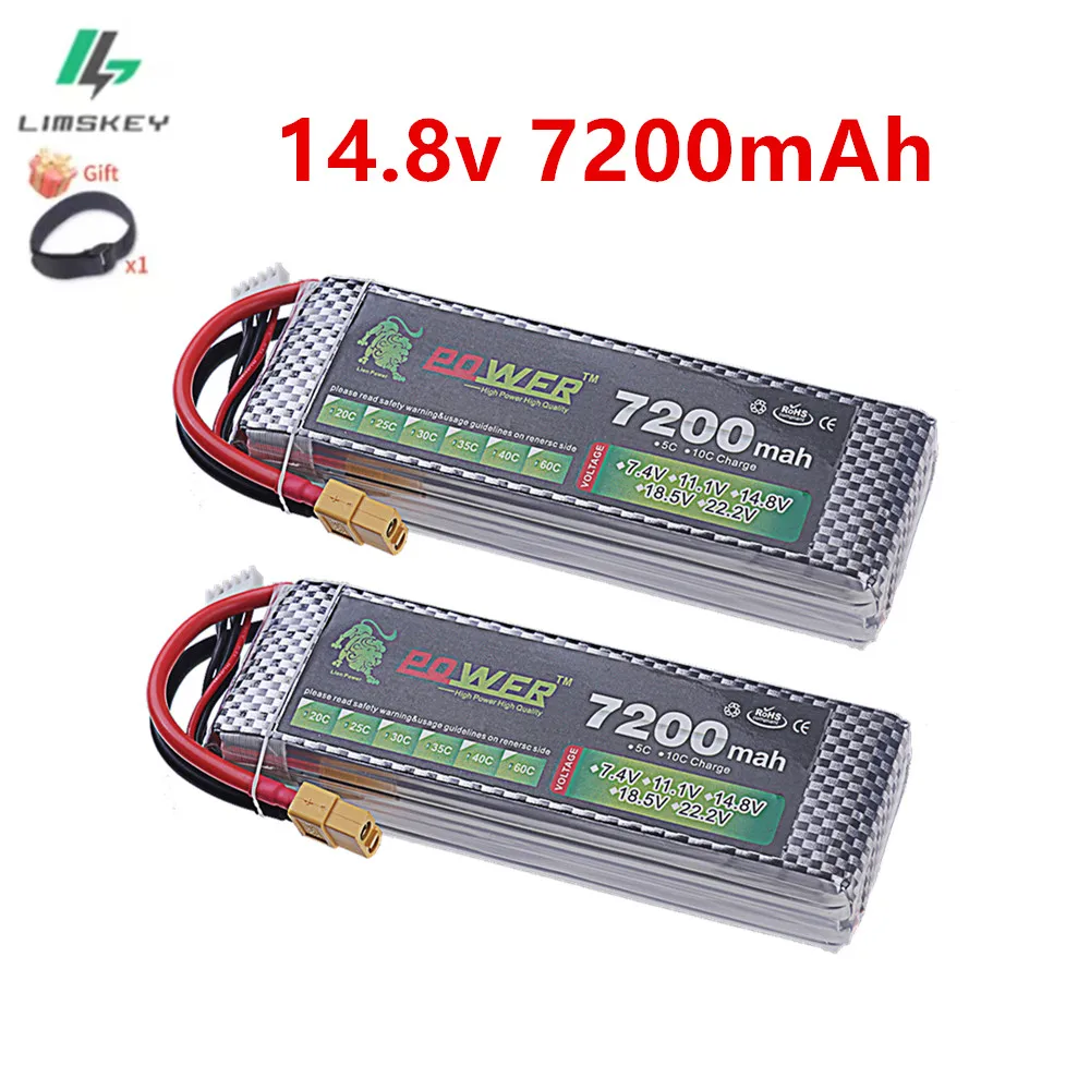 

Обновленный аккумулятор Lipo 7200 мАч 4s 14,8 В для радиоуправляемого вертолета Квадрокоптера FPV Гоночный дрон Автомобили Танки Игрушки Запчасти 60C Аккумулятор 14,8 В