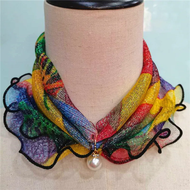 Spring Summer Chiffon Neck Collar Scarf Women Head Thin Sunscreen Variety Small Silk Anti-UV Scarf Mask Multi-Function Scarf