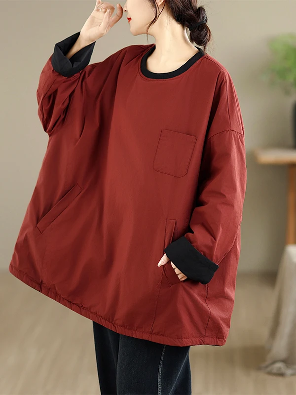 معطف شتوي نسائي من القطن من Thiened فضفاض مناسب للفني معطف شتوي طويل Sve مستدير Ne بطول منتظم للتنقل