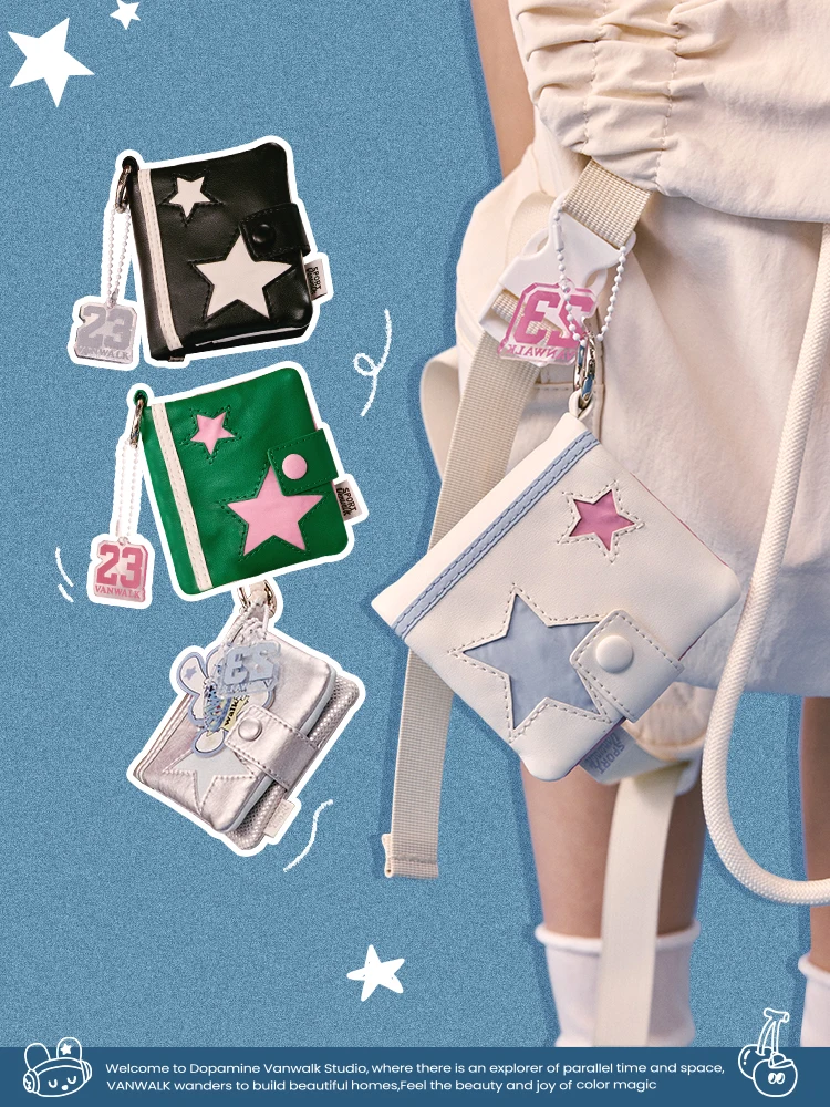 VANWALK Sport Series Star Pattern Design Coin Purse Girls Gift Storage Bag Keychain Card Holder Fashionable Long Wallet