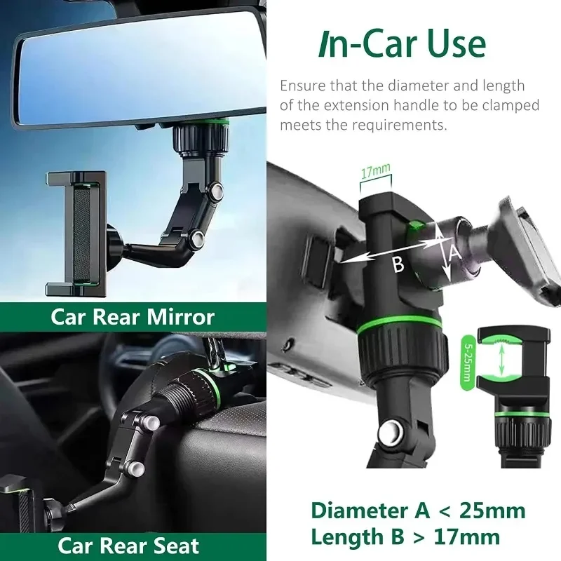 360° Rotatable Multifunctional Rearview Mirror Phone Holder,  Retractable Car Phone Mount  car holder  car accessories