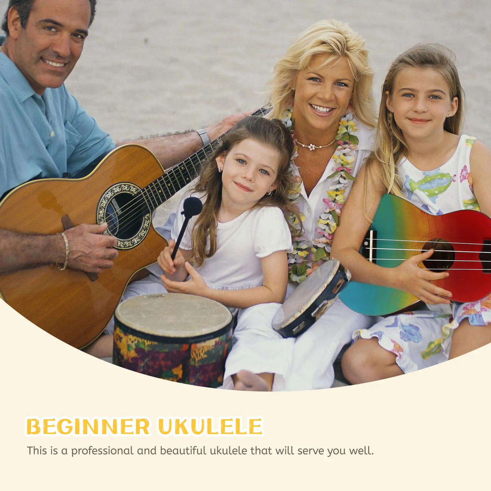 

1 set Wooden Ukulele Set 21 Inches Acoustic Instrument for Beginner Kids Natural Tone Rainbow Design Musical Gift Small Guitar