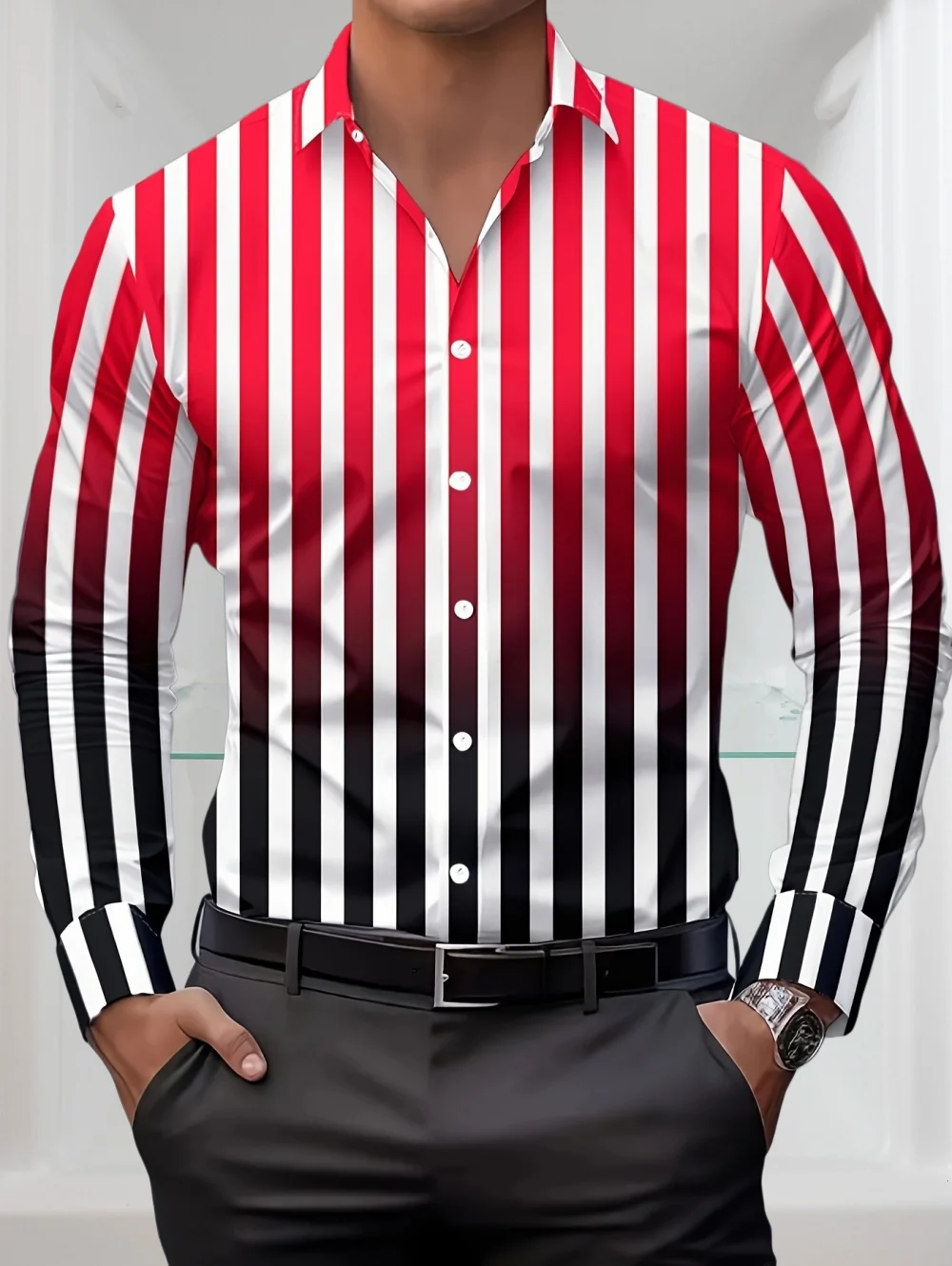 New Selected Men's Spring and Summer Retro Striped Shirts Long Sleeved Single Breasted Button Tops Trendy Casual Men's Clothing