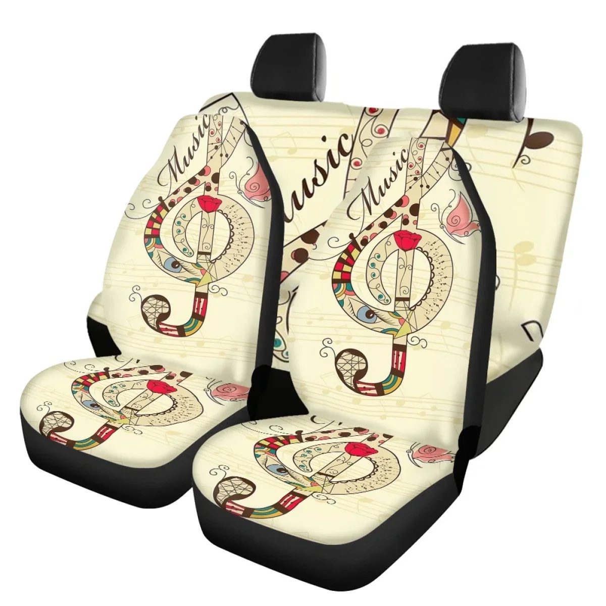 

Musical Notes Black and White Front/Back Car Seat Cover Full Set Ethnic Tribal Design Vehicle Seat Protector Car Accesories