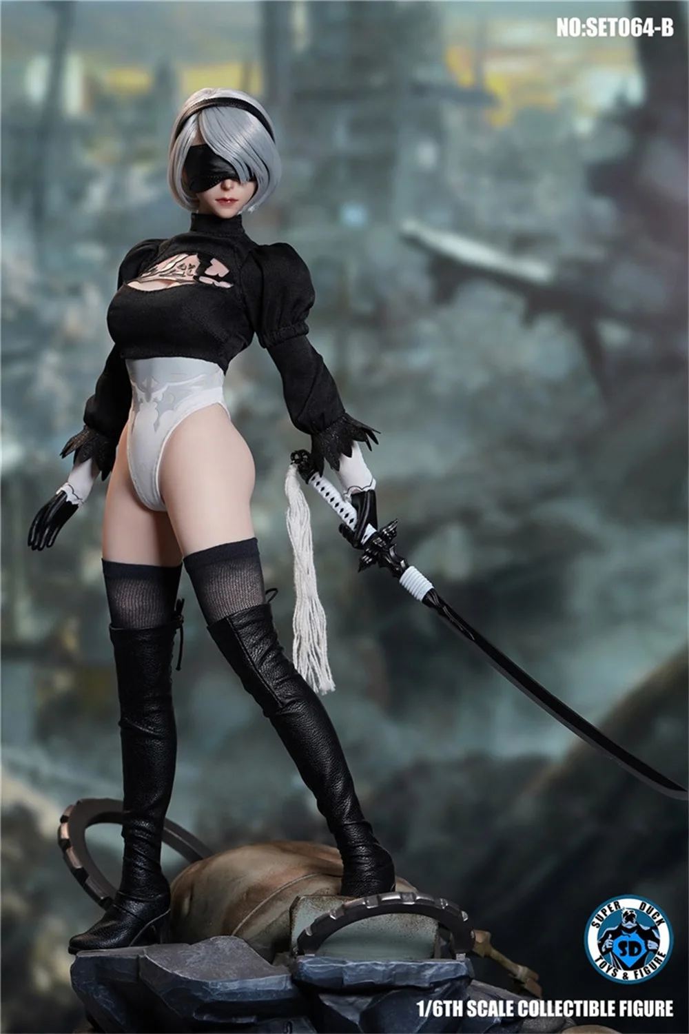 SUPER DUCK SET064 NieR 2B Girl Head Sculpt Conjunto de Roupas, Modelo Traje Feminino, 12 ''Action Figure Dolls