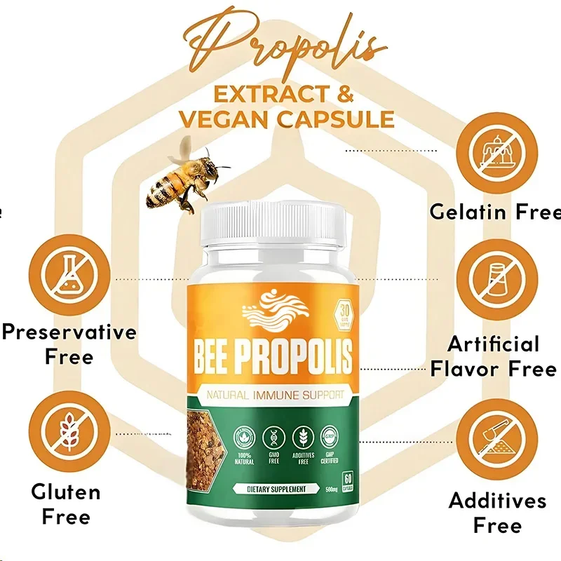 Propolis Extract Capsules, Natural Immune Enhancer, Non Gmo Gluten Free 500mg Contains Bean Powder 60 Capsules