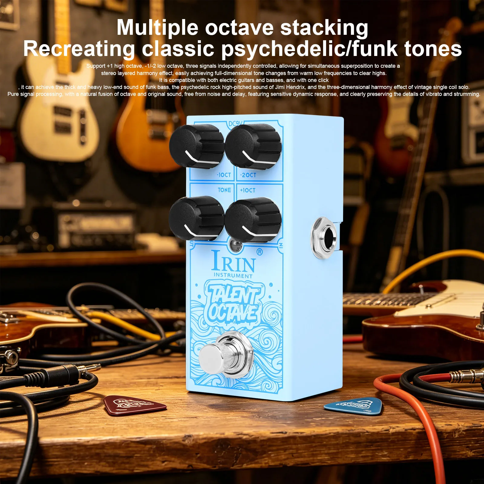 IRIN RS/F-19 TALENT OCTAVE Guitar Effects Pedal – Polyphonic Triple Octave Harmonizer Create 3 Separate Voices Guitar Pedal