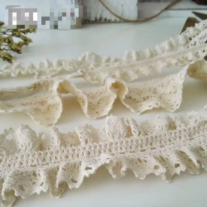1 Yard Beige Pure Cotton Stretch Lace Lace Elastic Cotton Thread Hollow Clothing Decoration Doll Lace Handmade Diy Accessories