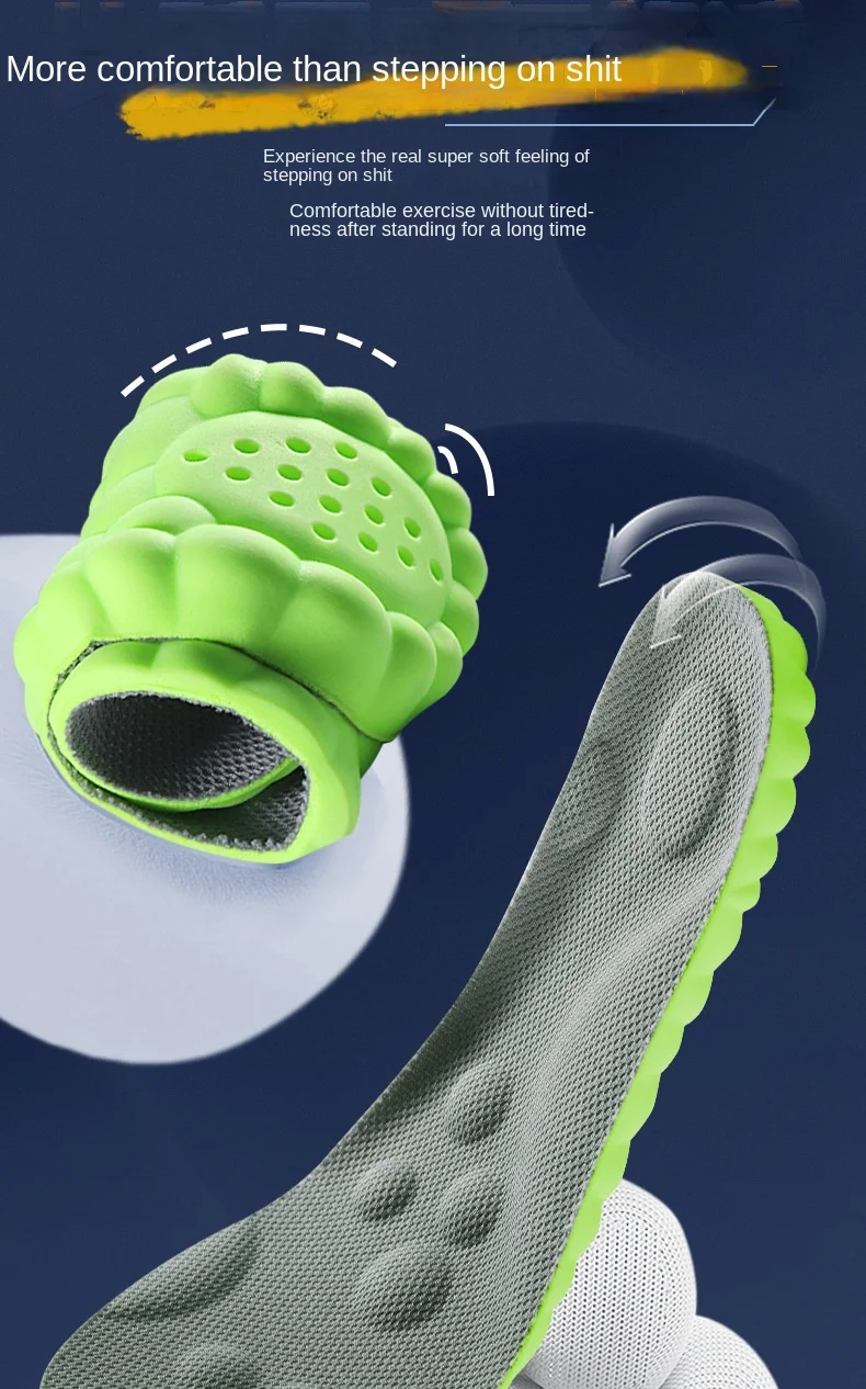 4D-Massage-Schuheinlagen, Superweiche Latex-Sport-Einlegesohlen für Füße, Laufschuhe, Basketballschuhe, Fußgewölbestütze, Orthopädische Einlagen, Unisex – Detail 2