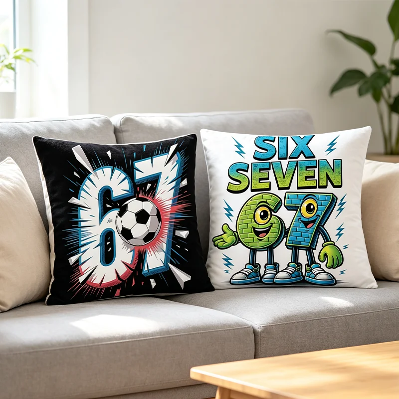 Lustiger Six Seven Kissenbezug, italienischer Brainrot 67 Cartoon-Kissenbezug für Wohnzimmer, Sofa, Heimdekoration, Kindergeschenke