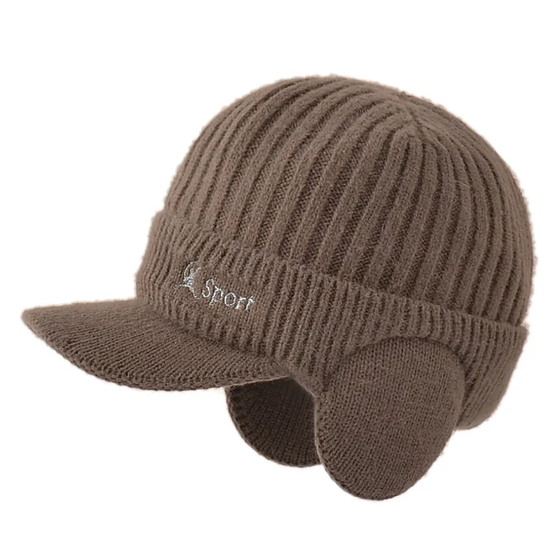 K268 Outdoor Woolen Cap Korean Version Men\'s Pullover Cap Warm and Thickened Duck Tongue Knitted ear Protection Baseball Hat